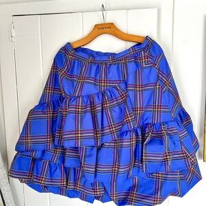 Anthropologie Maeve Plaid Blue Tiered Ruffle Skirt Size 10 High Waisted Skirt